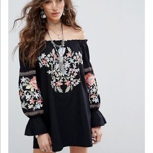 Free People Black Fleur Du Jour embroidered Dress